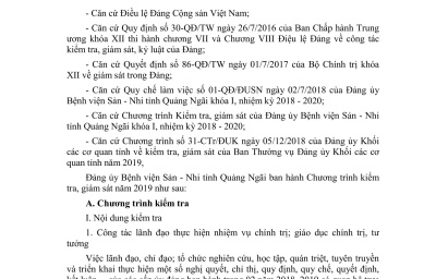 Chương trình Kiểm tra, giám sát của Đảng ủy Bệnh viện Sản Nhi tỉnh Quảng Ngãi năm 2019